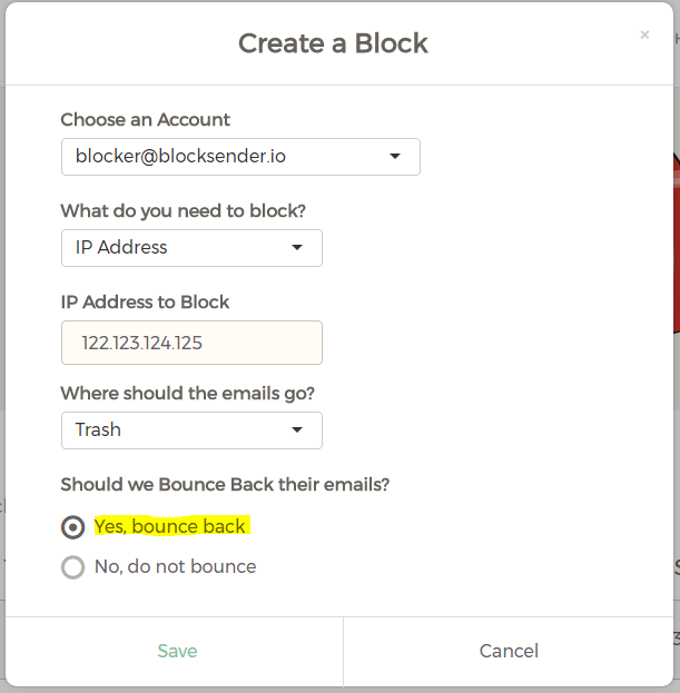 how to block emails on yahoo and bounce back to sender